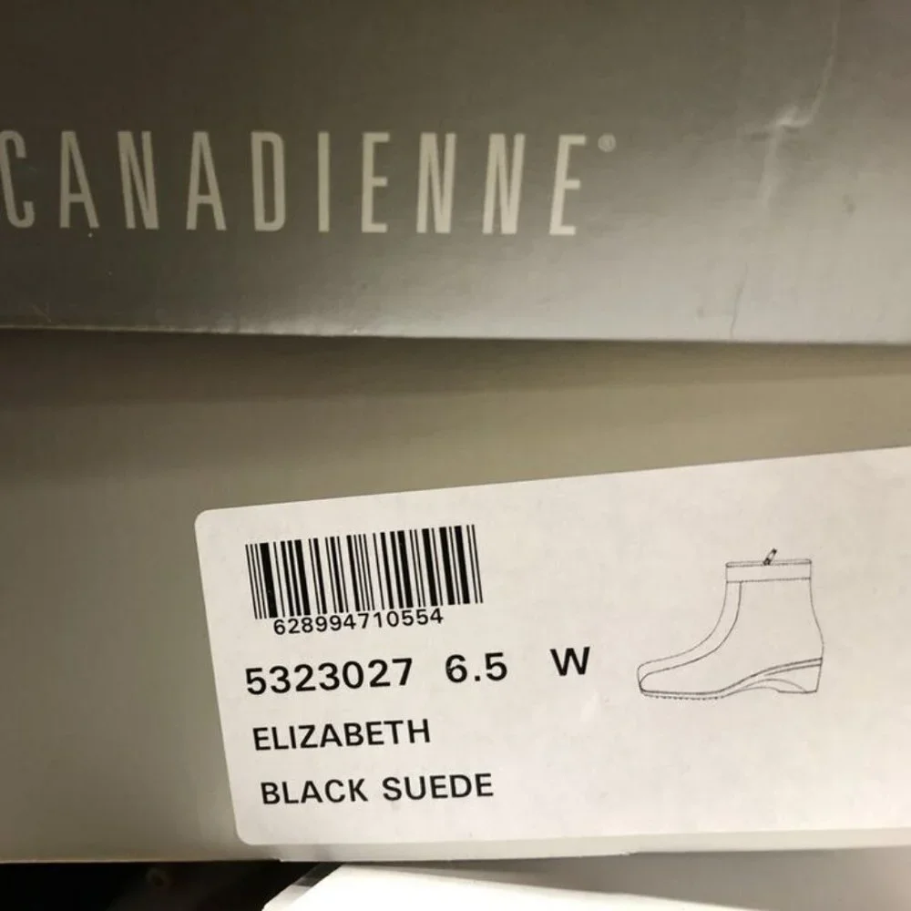 La Canadienne Elizabeth, Women's Black Suede Zip Ankle Booties, Size 6.5Wide